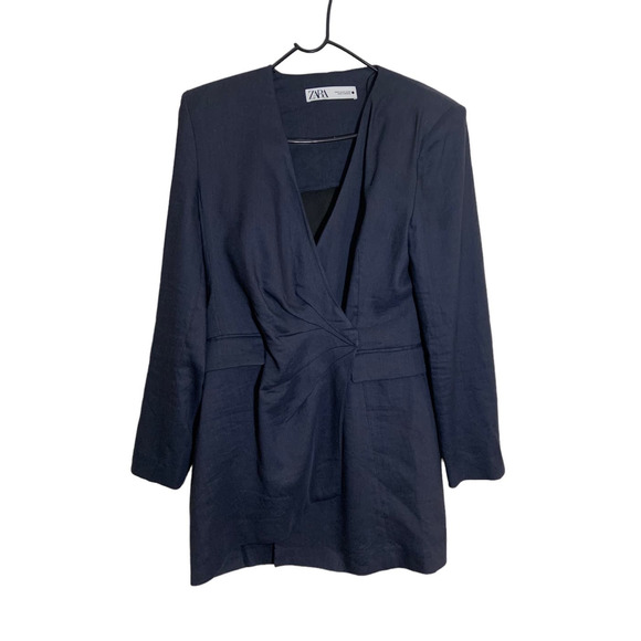 Zara | Dresses | Womens Zara Draped Jacket Style Linen Dress Navy Blue Size  Xl | Poshmark